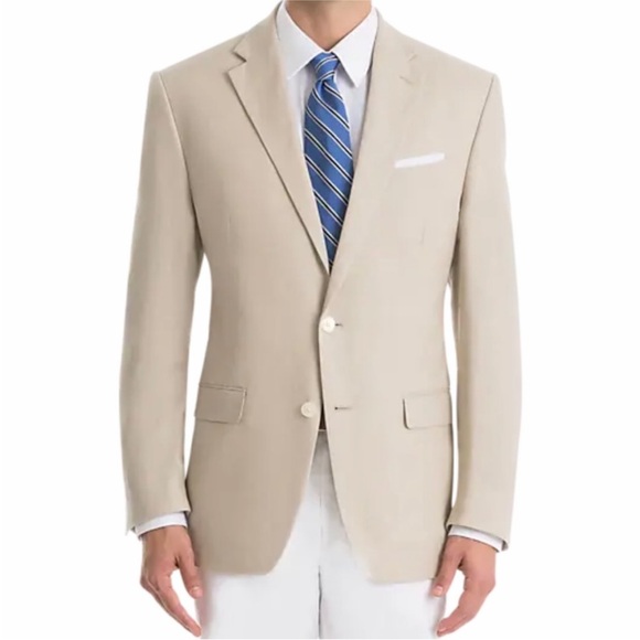 NWT Lauren Ralph Lauren Tan 2 Button Linen Blazer 44R - Picture 1 of 7